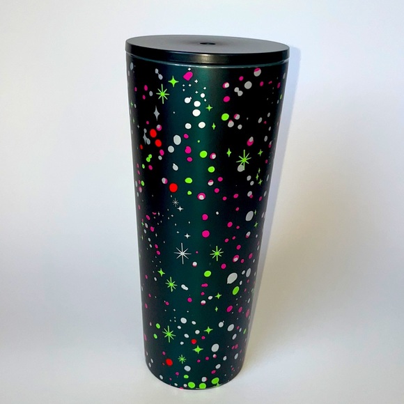 2020 Starbucks Metal Tumbler Dark Green with Hot Pink Green and White Confetti - Picture 3 of 7